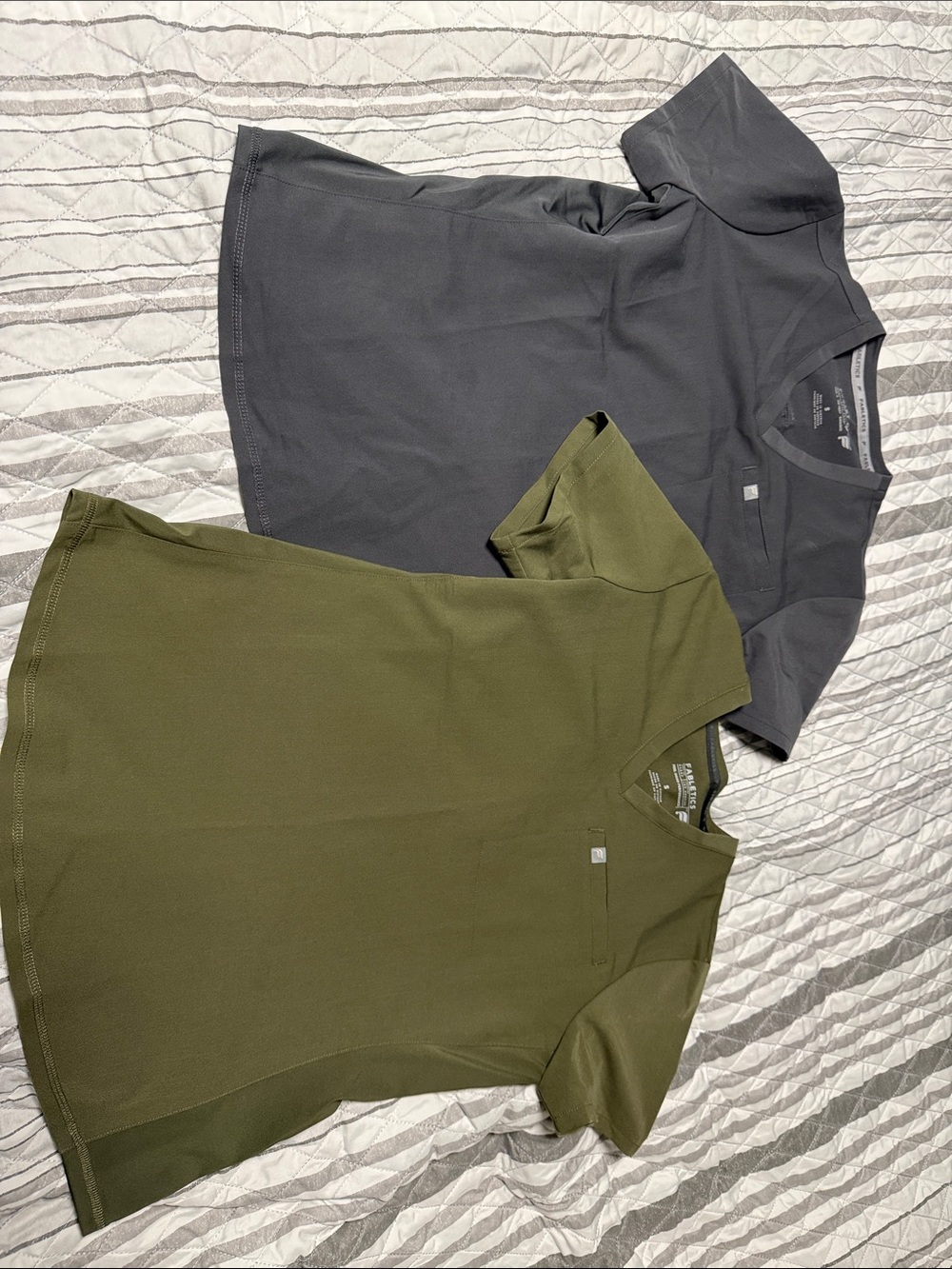 Fabletics Olive Green and Charcoal Scrub tops